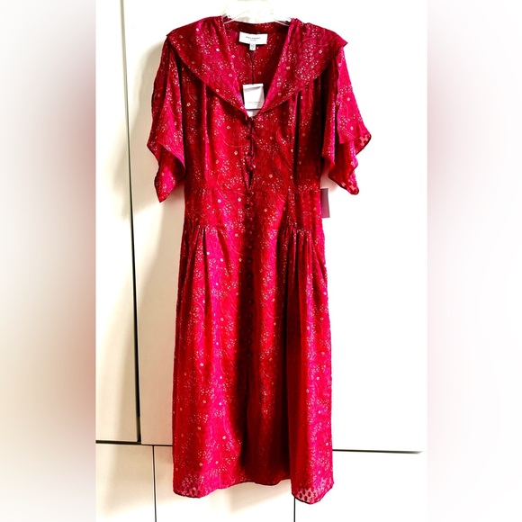EQUIPMENT PARIS LIGHTWEIGHT SILK MIDI DRESS BUTTON FRONT 6 SMALL FLOWY FEMININE - Picture 4 of 13